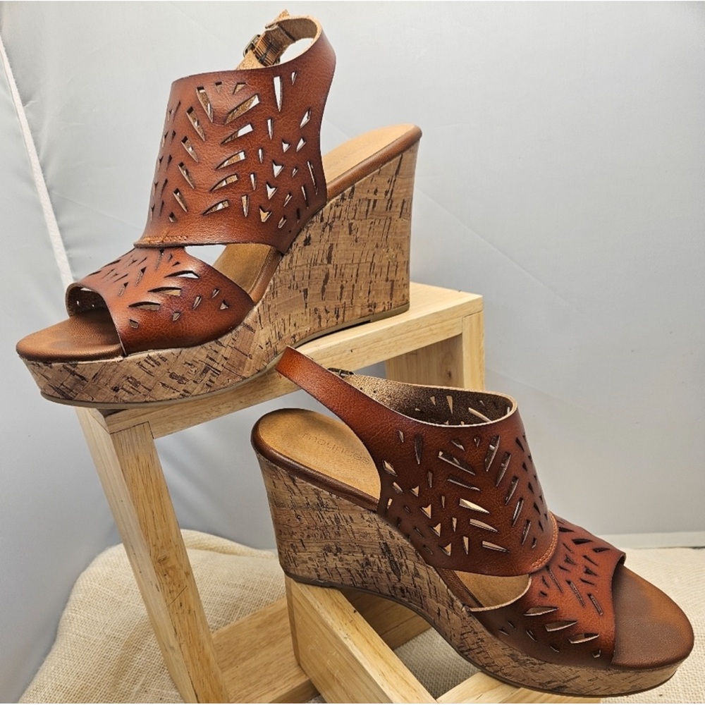 Maurices - Leather Tan Cut-Out Wedge/Mule Sandals